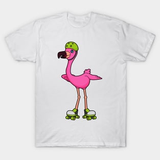 Flamingo as Skater with Roller skates & Helmet T-Shirt